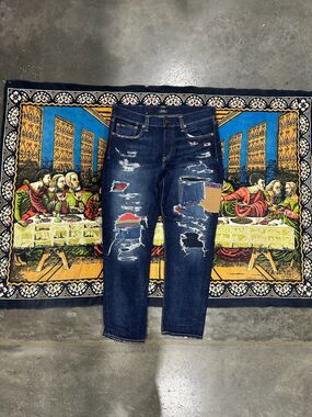 Polo Ralph Lauren Avery Boyfriend Patchwork Distressed Jeans Sz 29 Boho Aztec